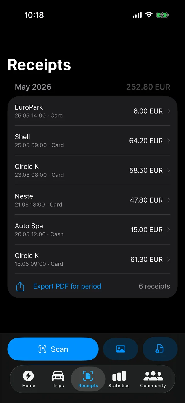 Odoma Tracker — trip diary and receipts ready for the accountant